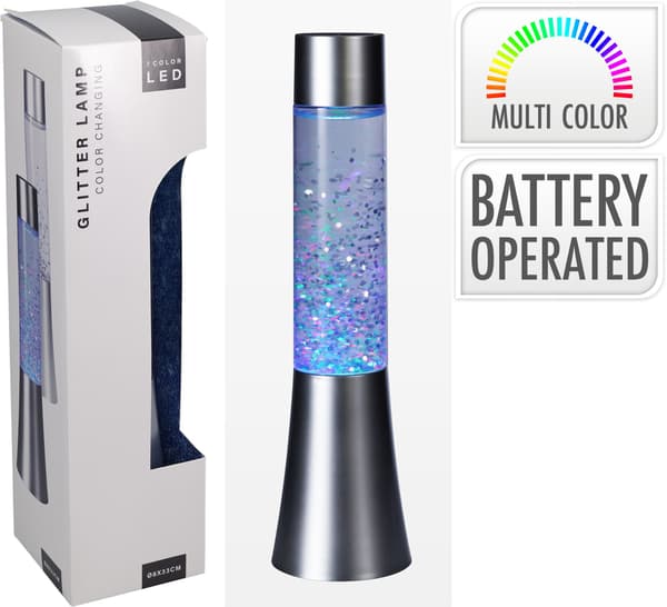 Glitterlampa LED 33cm multifärg