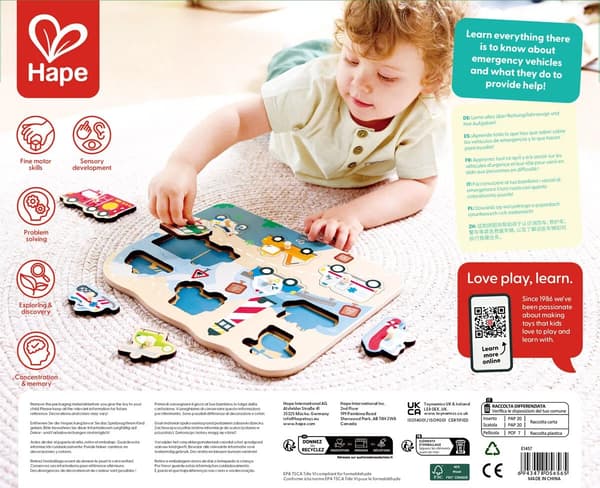 Hape Utryckningsfordon Knoppussel 9 bitar multifärg