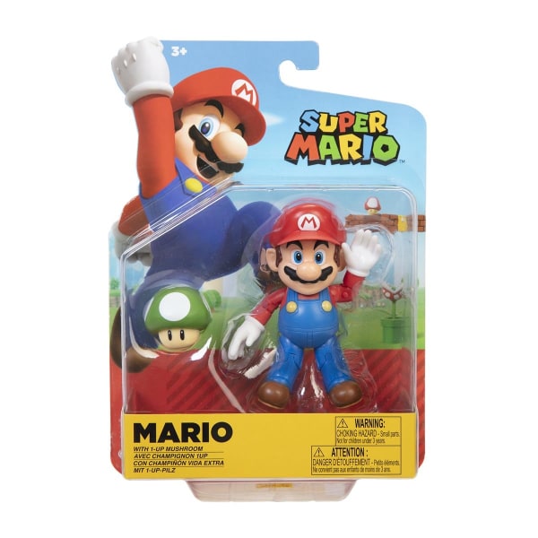 Super Mario Figur 10cm Mario with 1-up Mushroom multifärg
