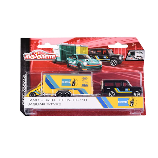 Majorette Race Trailer Land Rover Defender 110 + Jaguar multifärg