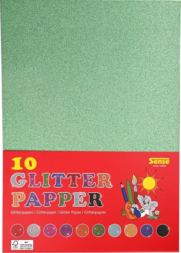 Glitterpapper A4 10-pack multifärg