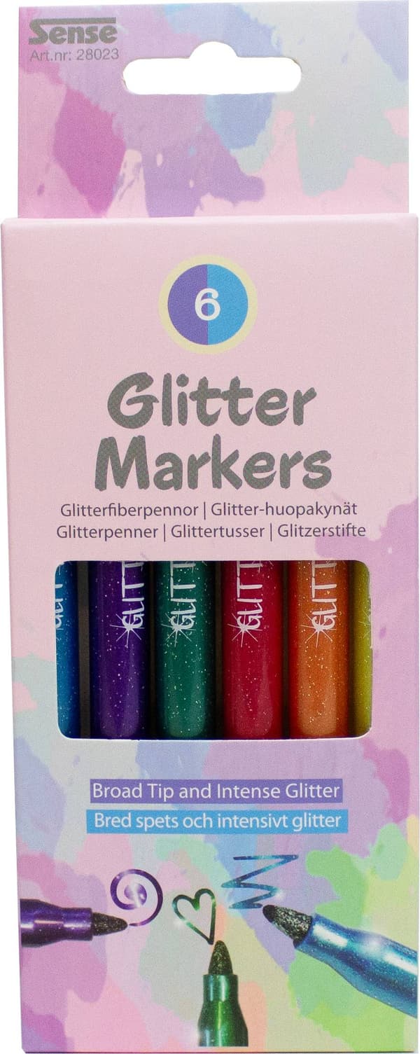 Sense Glitter Fiberpennor 6-pack multifärg