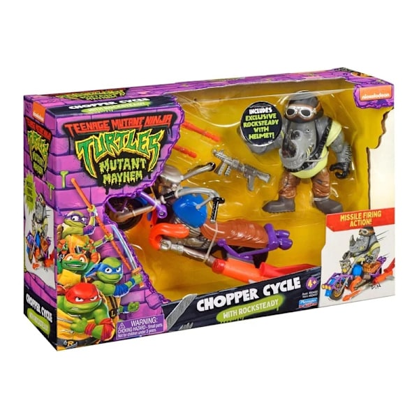 Turtles Mutant Mayhem Chopper Cycle med Rocksteady