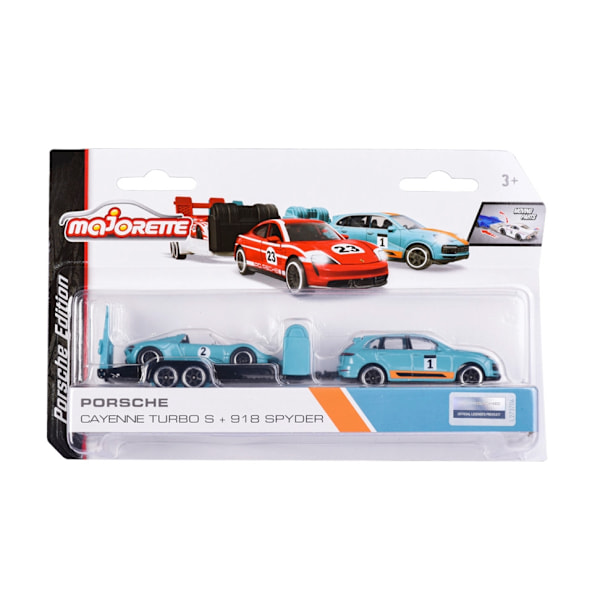 Majorette Porsche Race Trailer Cayenne Turbo S + 918 Spyder multifärg