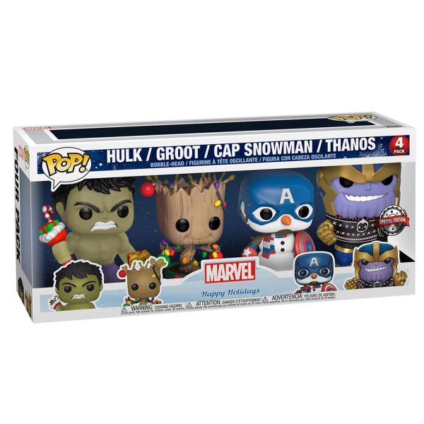 Funko! POP Marvel 4-pack Hulk, Groot, Cap Snowman, Thanos multifärg d867 |  multifärg | 728 | Fyndiq