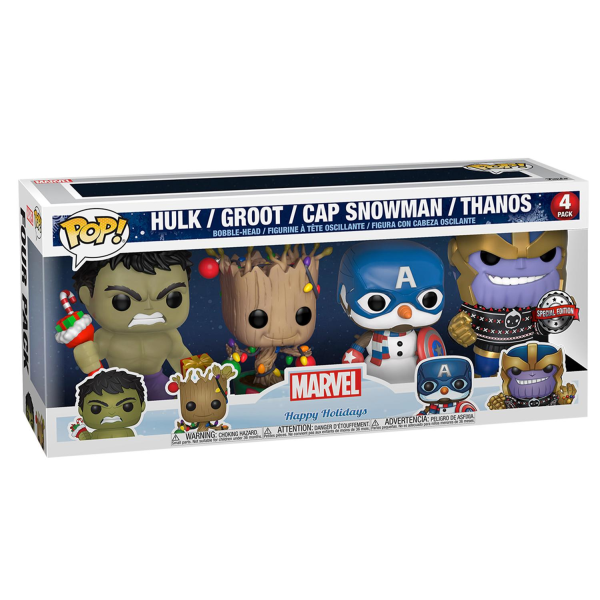 Funko! POP Marvel 4-pack Hulk, Groot, Cap Snowman, Thanos multifärg