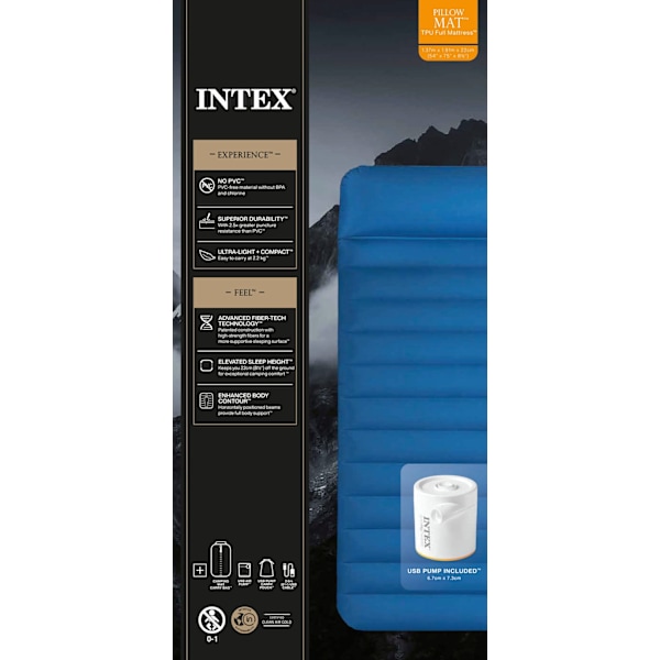 INTEX Luftmadrass med kudde och USB pump 2-p