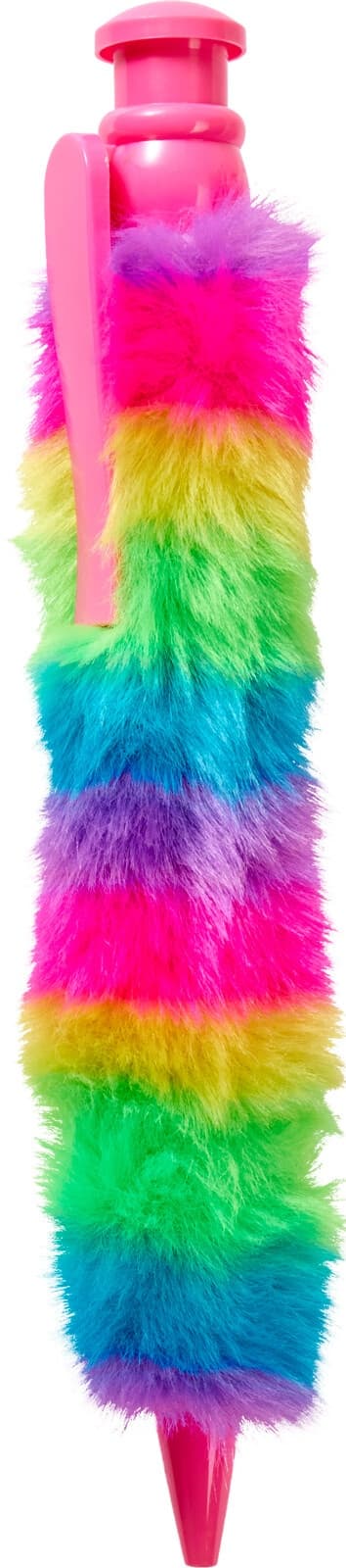 Fluffig Kulspetspenna Stor Rosa med regnbågsfluff