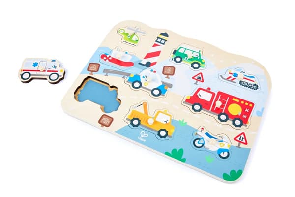 Hape Utryckningsfordon Knoppussel 9 bitar multifärg