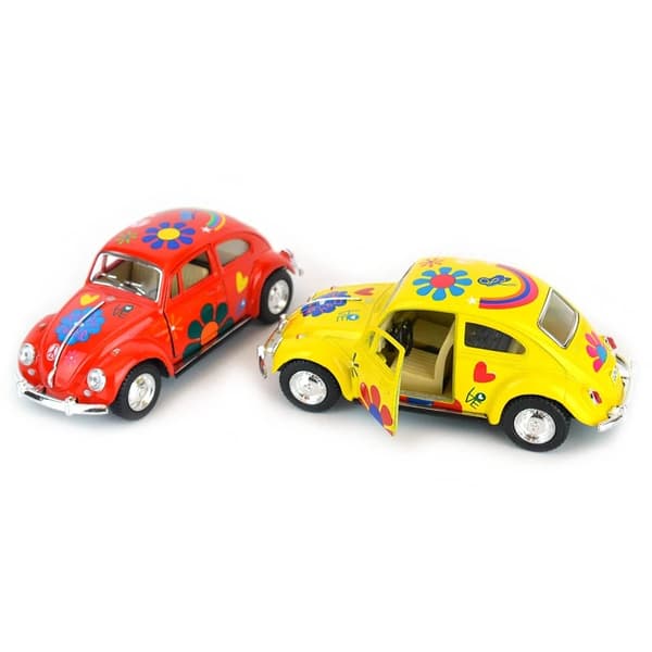 VW Beetle 1967 Blommig Bil med Pullback (Välj färg) Gul