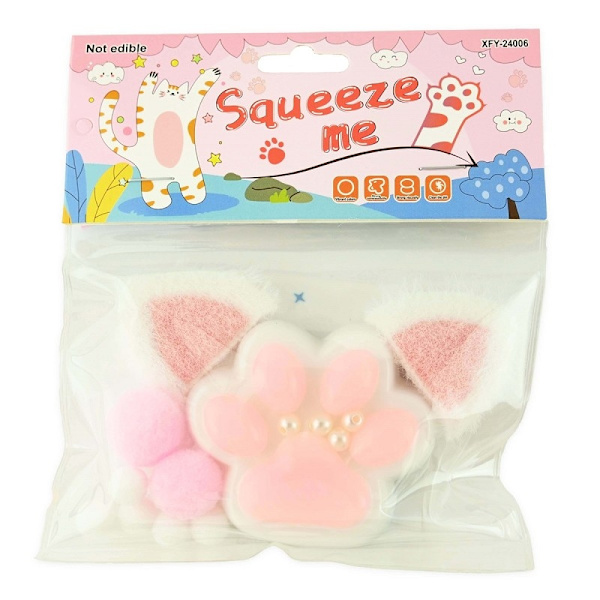 Squishy Cat Paw med öron 7cm multifärg