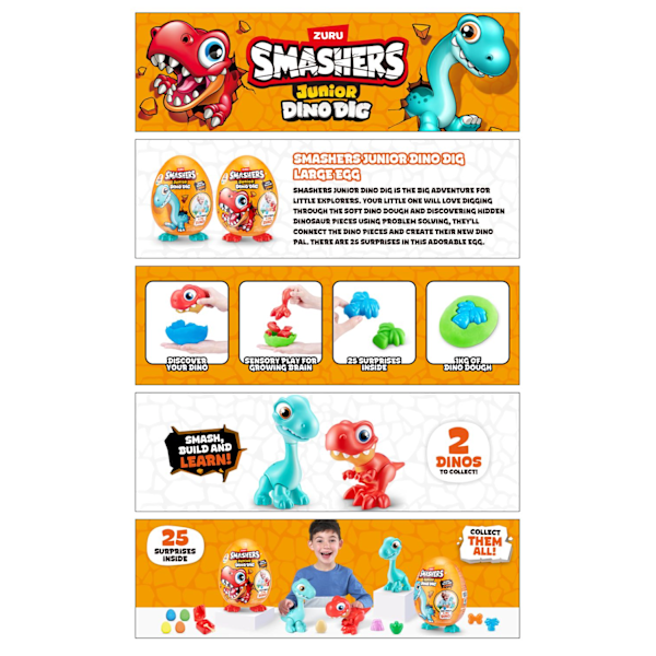Zuru Smashers Junior Dino Dig Egg Large 25 delar multifärg