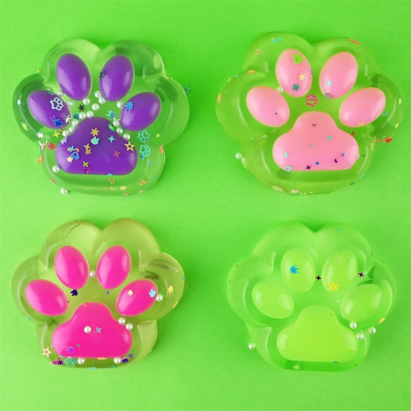 Squishy Cat Paw Clear 10cm Lime Limegrön