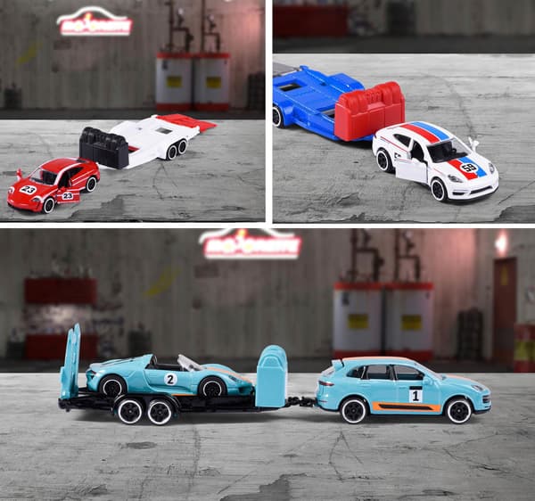 Majorette Porsche Race Trailer Cayenne Turbo S + 918 Spyder multifärg