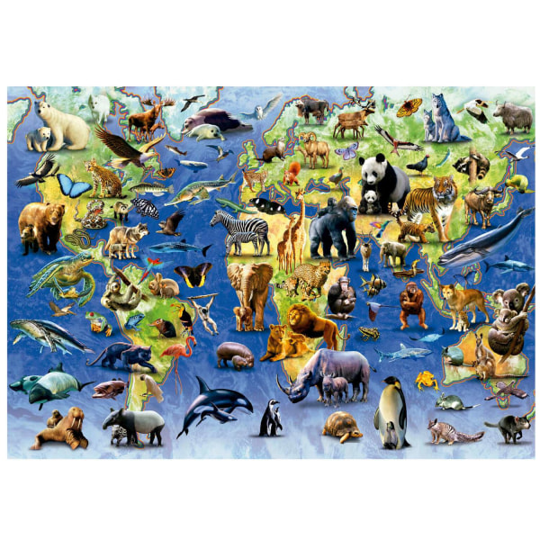 Educa Hundra Utrotningshotade djur Världskarta Pussel 500 bitar multifärg