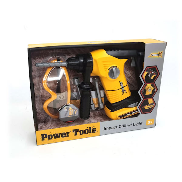 Power X Slagborr med ljus och skyddsglasögon multifärg