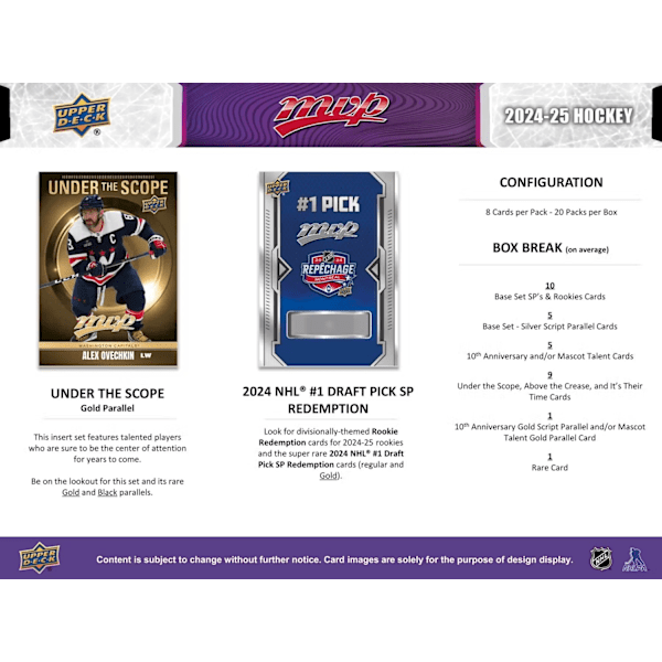 Upper Deck MVP 2024-25 NHL Hockeybilder Hel Box 20 paket multifärg