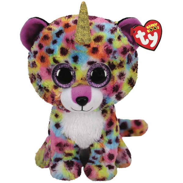 TY Beanie Boos M Giselle Regnbågsfärgad Leopard med horn multifärg