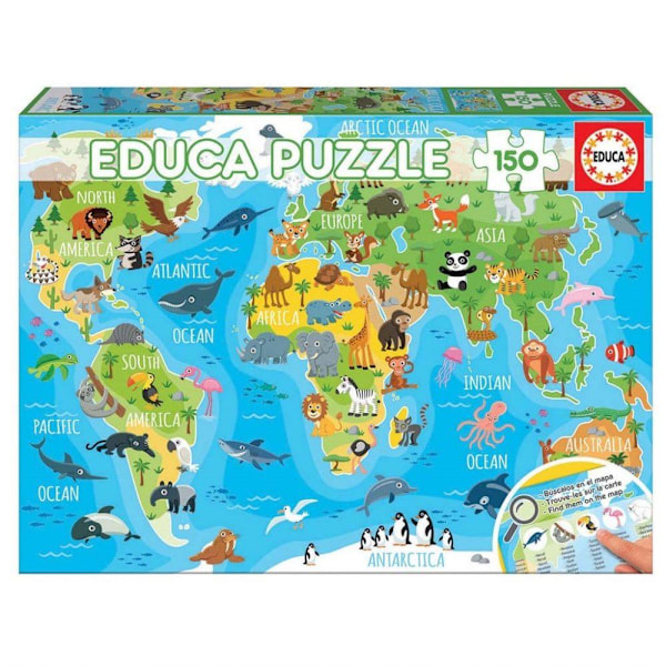 Educa World Map Animals Pussel 150 bitar 18115 multifärg