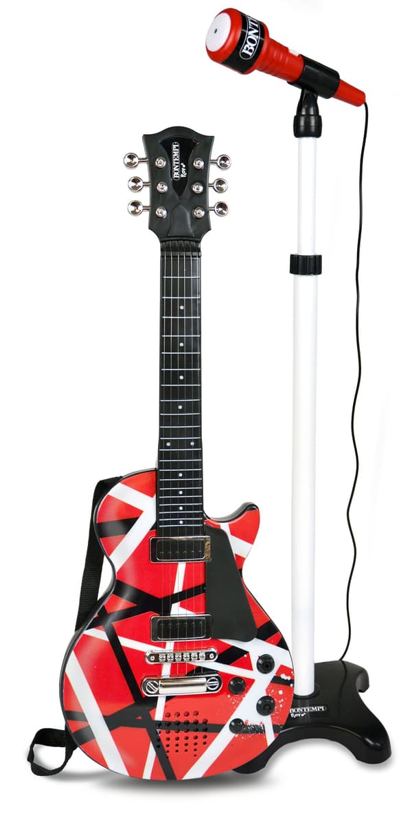 Elgitarr med mikrofon på stativ