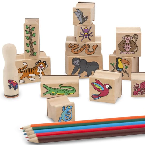 Stämpelset i trä 20-pack Rainforest multifärg