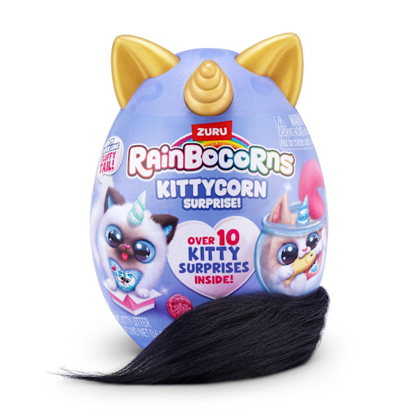 Rainbocorn Kittycorn Surprise Rare Fluffy Tail Svart Svans multifärg