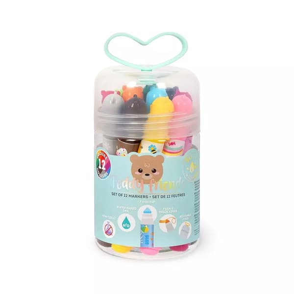 Teddy Friends Markers 12-pack i burk