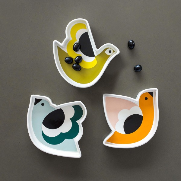Orla Kiely Set med 3 keramiska fat/skålar - fåglar