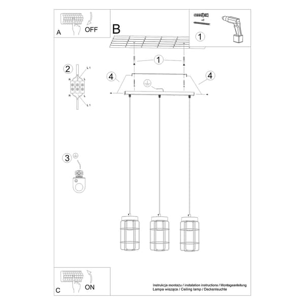 Taklampa GOTTO 3L Black