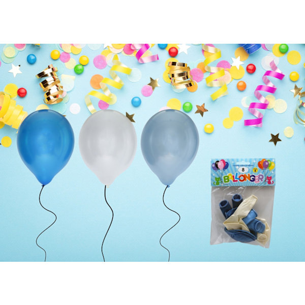 Ballong Metallic Blå 8-pack Latex Blå