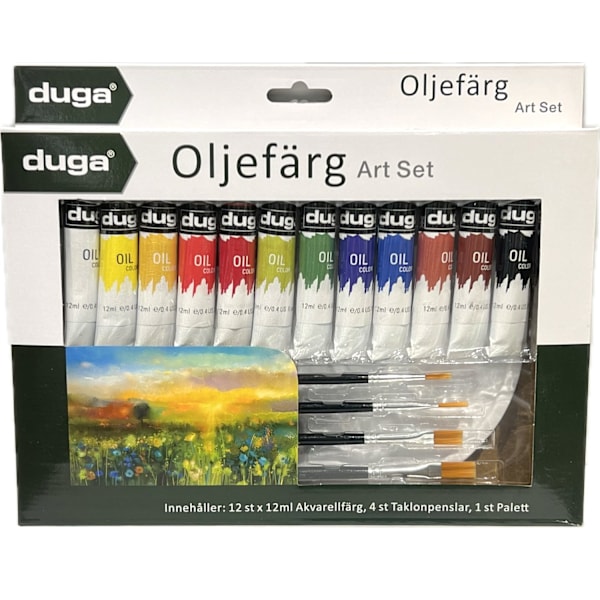 Målarset olja 12 färger, 4 penslar, palett Multicolor