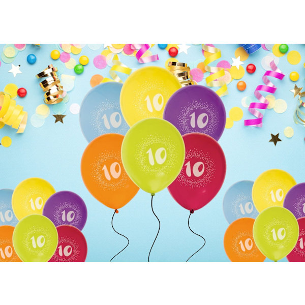 Ballong Födelsedag 10 år 6-pack Latex Mixade Multicolor