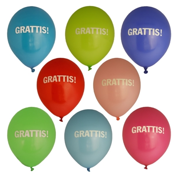 Ballong Grattis 8-pack Latex Mixade Multicolor