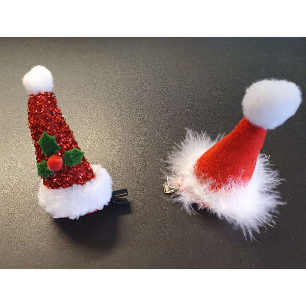 Hårklämma Jul Tomtemössa röd/glitter 2-pack 10 cm Red