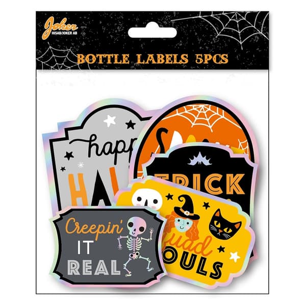 Etiketter Flaska Halloween 5-pack multifärg