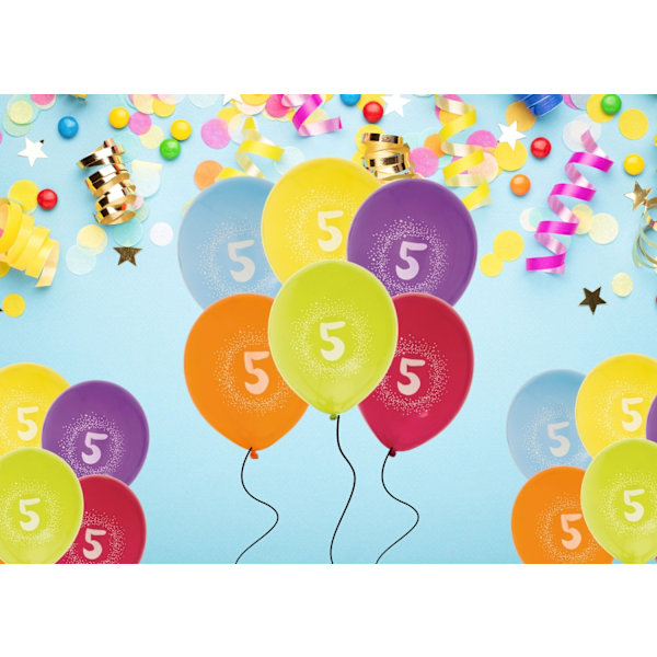 Ballong Födelsedag 5 år 6-pack Latex Mixade Multicolor