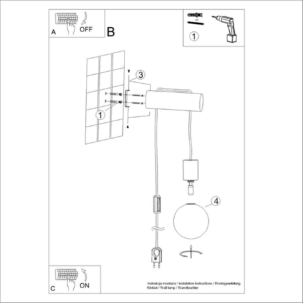 Vägglampa NIBMI G9 med strömbrytare Brun