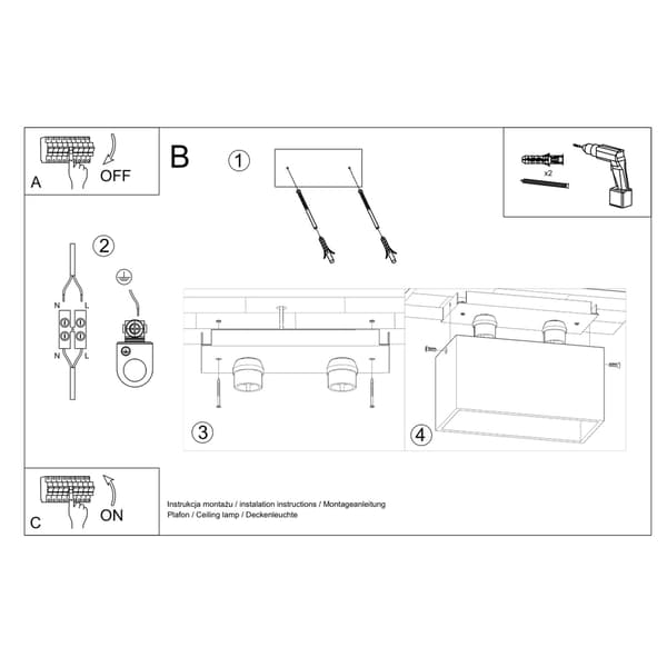 Taklampa QUAD svart Black
