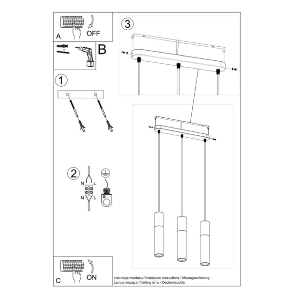 Pendel lampa PABLO 3 svart Black