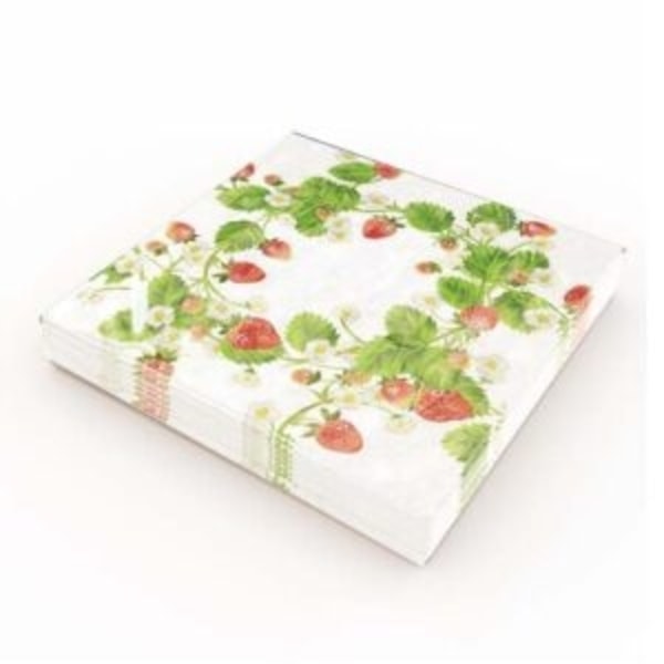 Kaffeservietter Jordbær/Blade 25x25cm 20-pak Multicolor