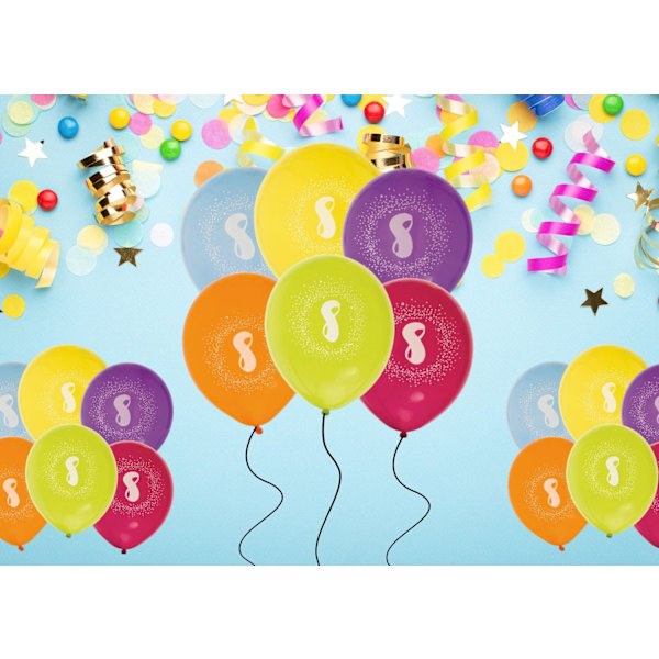 Ballong Födelsedag 8 år 6-pack Latex Mixade Multicolor