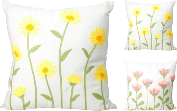 Kudde Blommor Vit/Gul 45x45 cm Gul