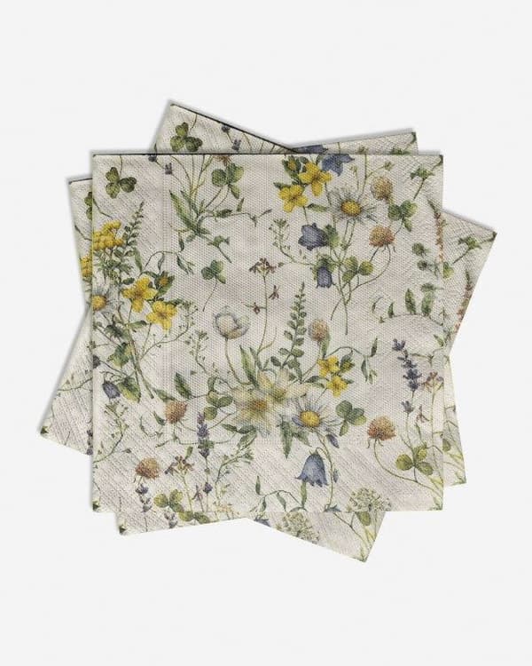 Kaffeservetter Ängsblommor 25x25cm 20-pack multifärg