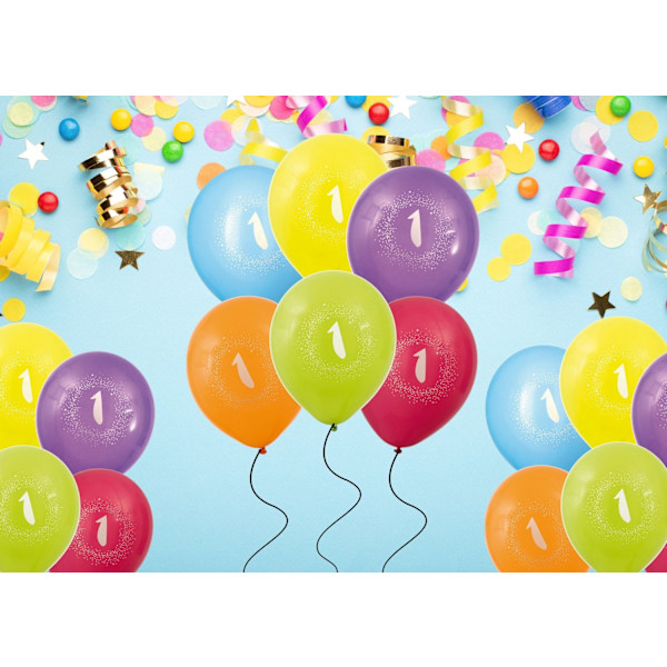 Ballong Födelsedag 1 år 6-pack Latex Mixade Multicolor