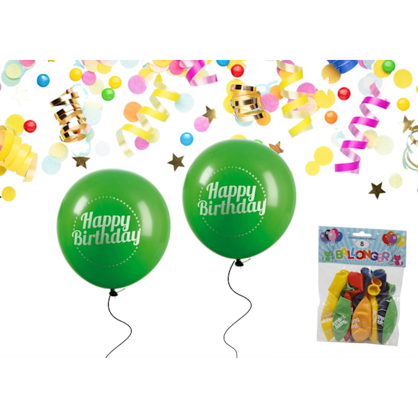 Ballong Happy Birthday 8-pack Latex Mixade Multicolor