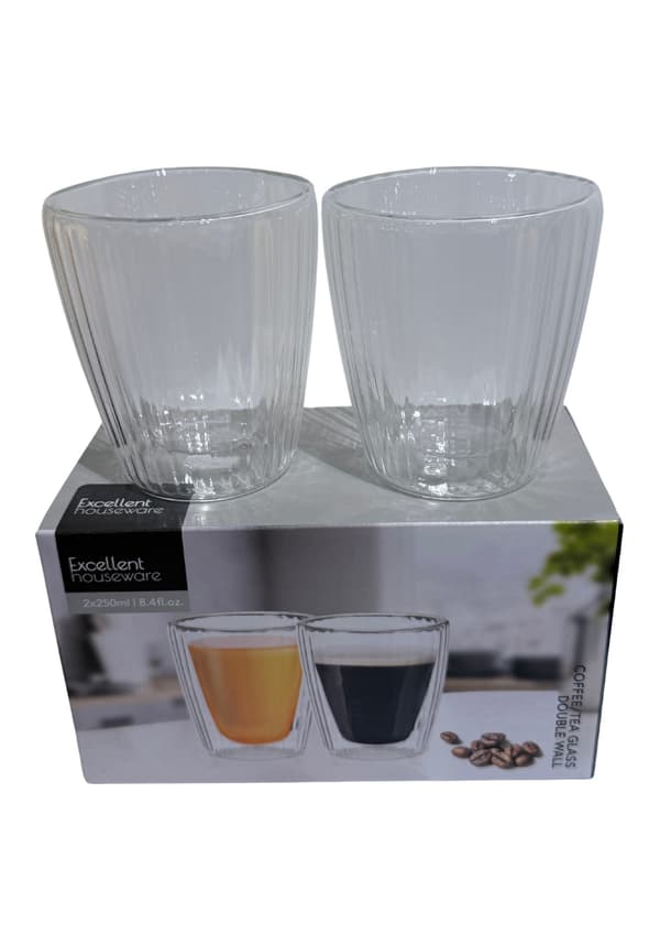 Mugg Dubbelglas Kaffe/Te 2-pack Glas 25 cl Transparent