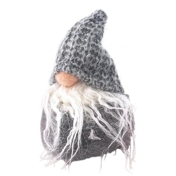 Tomte Grå Stickad luva 14 cm grå