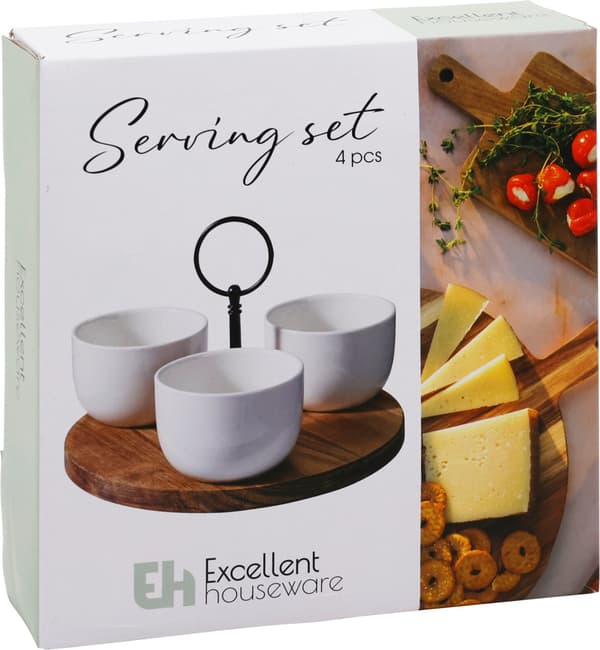 Skålset Servering Trä/Keramik Vit White