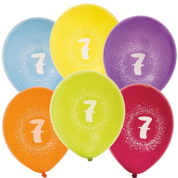 Ballong Födelsedag 7 år 6-pack Latex Mixade Multicolor