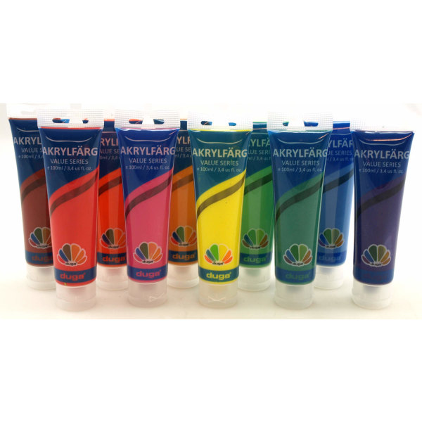 Akrylmaling 10 forskellige farver 100 ml Multicolor